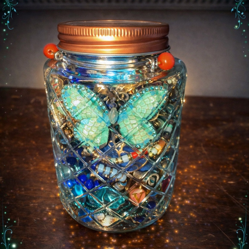 “Blues & Greens” Medium Size Mystery Jewelry Jar